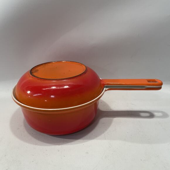 Vintage Descoware Beglium Orange Enamel Cooking Skillet With Lid 1 Qt CON-18 - Picture 1 of 8